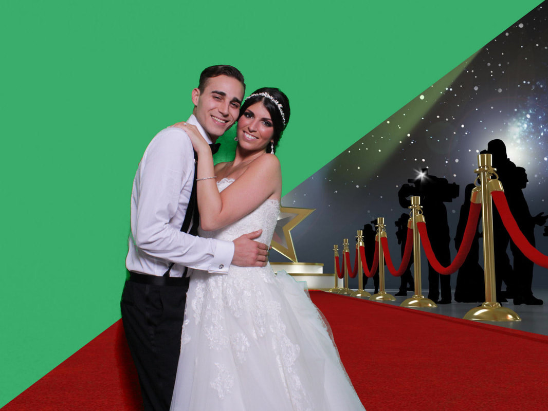 before and after green screen photo at wedding
